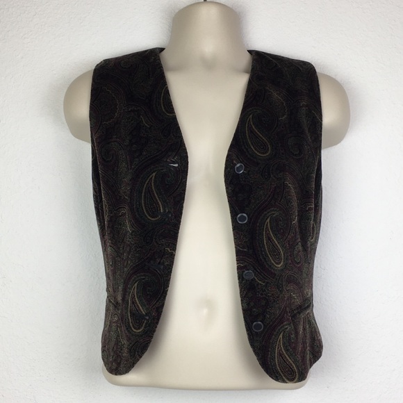 Vintage 90’s Lizsport Velvet Paisley Vest Size 8 - Picture 2 of 10